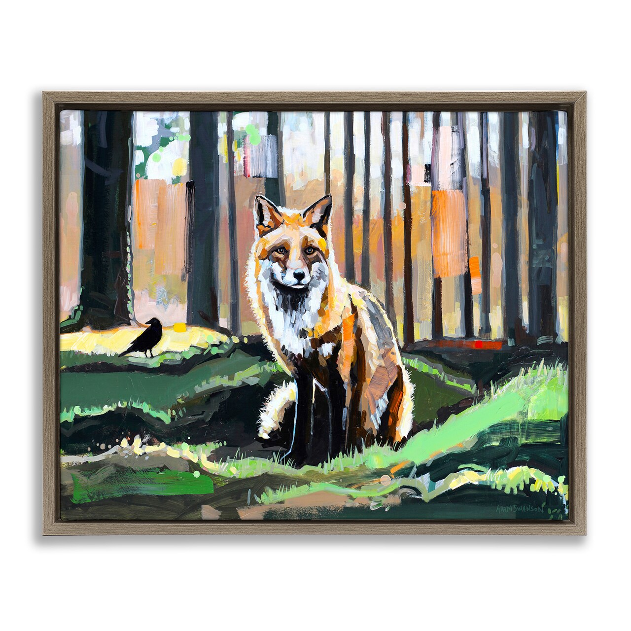 Stupell Industries Fox in Forest Trees Floater Framed Canvas Wall Art Design by Adam Swanson